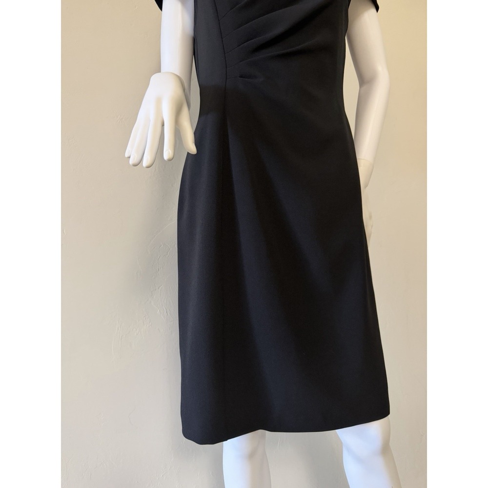 Tahari Arthur S. Levine Sheath Dress Asymmetrical Neck Pleated Black Size 8 - Picture 4 of 16